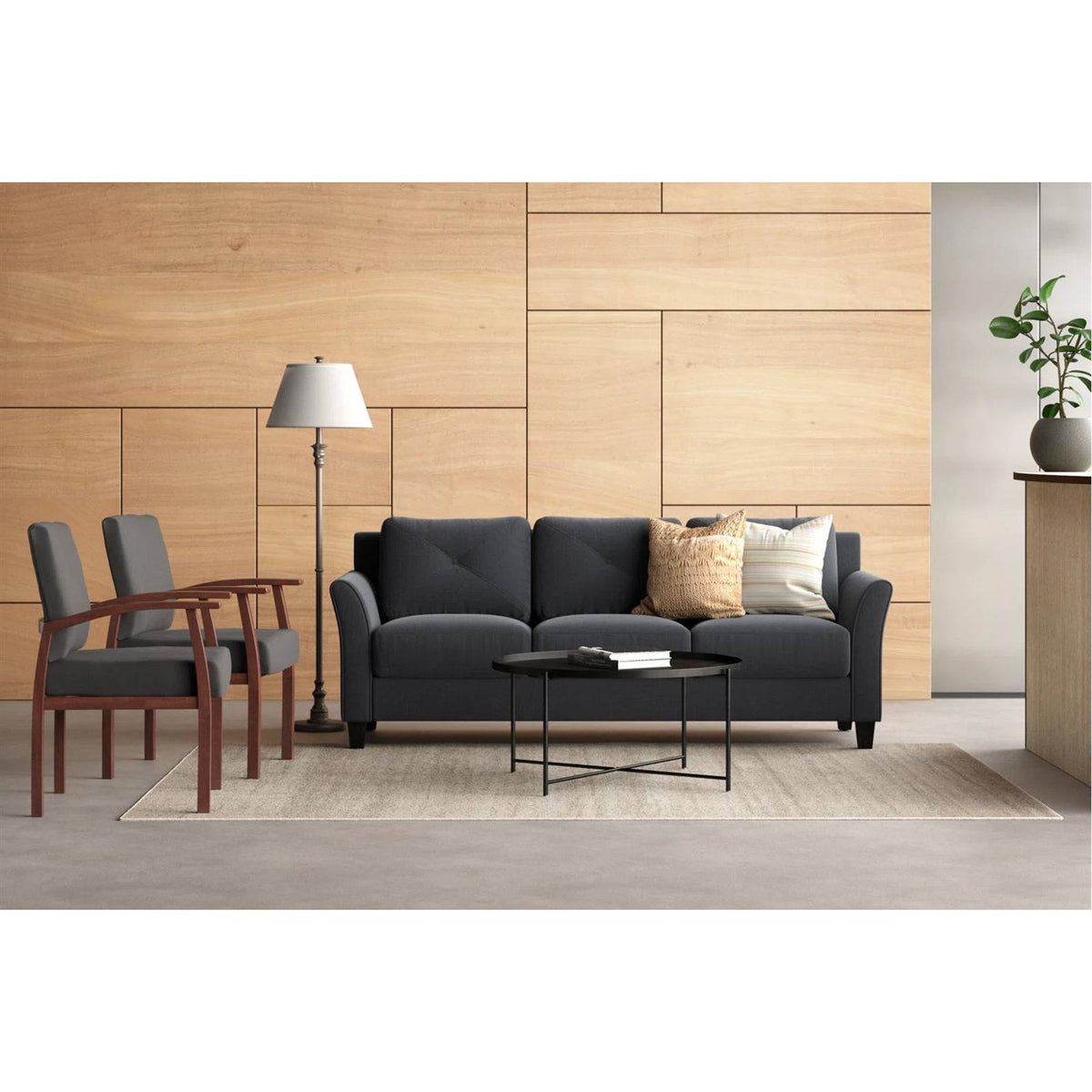 Modern 3-Seater Black Microfiber Upholstered Sofa, photo 5 of 5