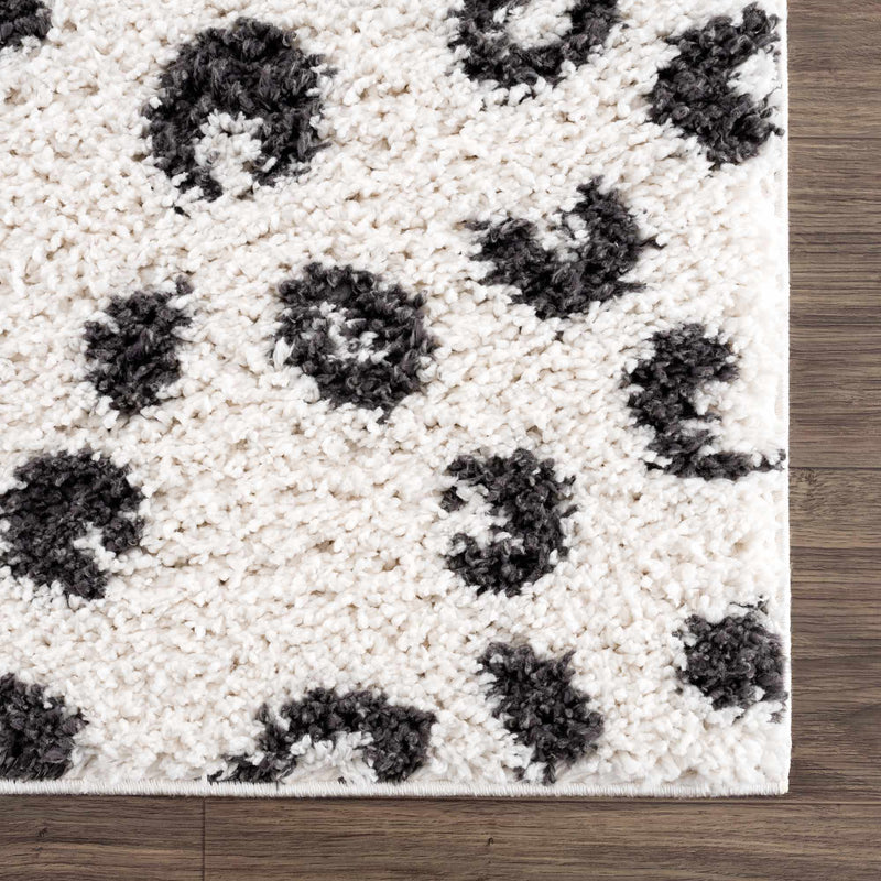 Zhen Black Spots White Leopard Shag Rug