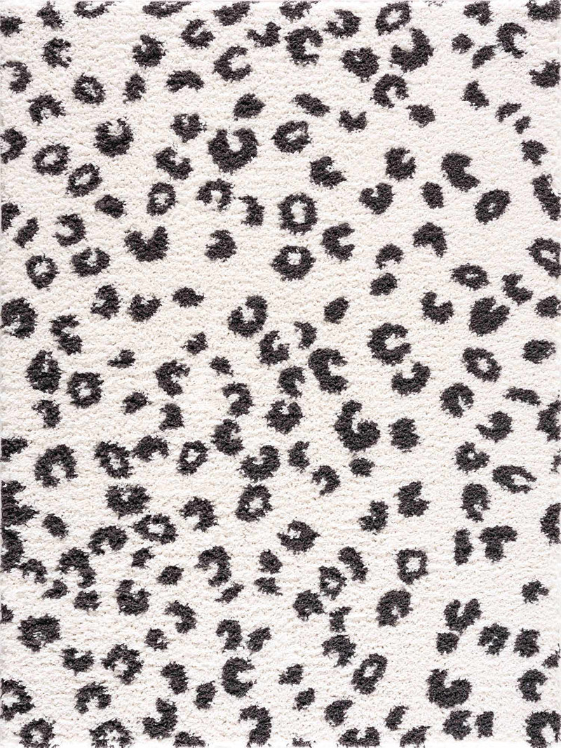 Zhen Black Spots White Leopard Shag Rug