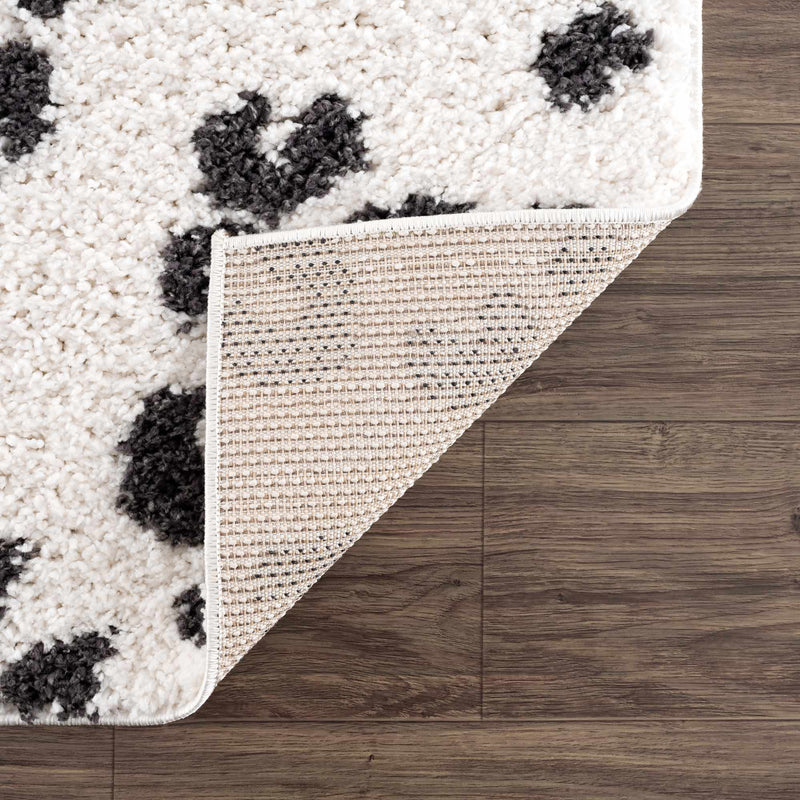 Zhen Black Spots White Leopard Shag Rug