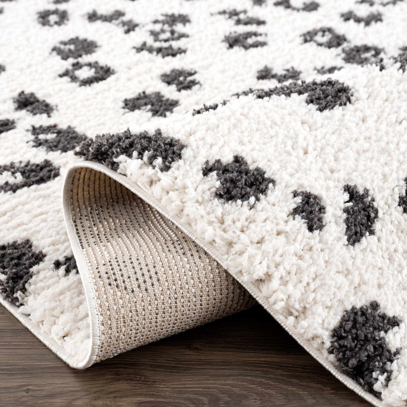 Zhen Black Spots White Leopard Shag Rug