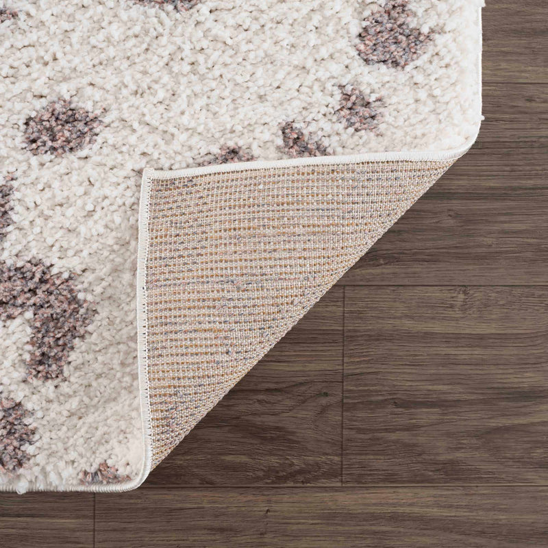 Zhen Plum Spots White Leopard Shag Rug