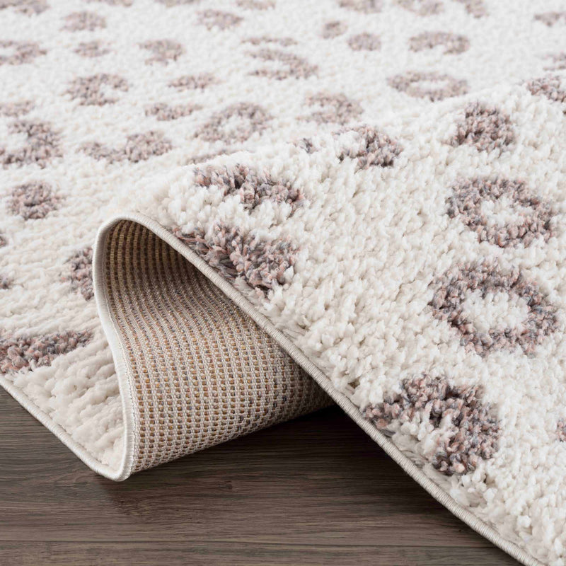 Zhen Plum Spots White Leopard Shag Rug