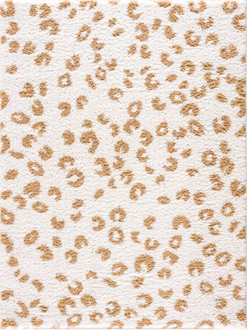 Zhen Yellow Spots White Leopard Shag Rug