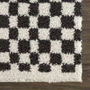 Kieu Black & White Checkered Shag Rug