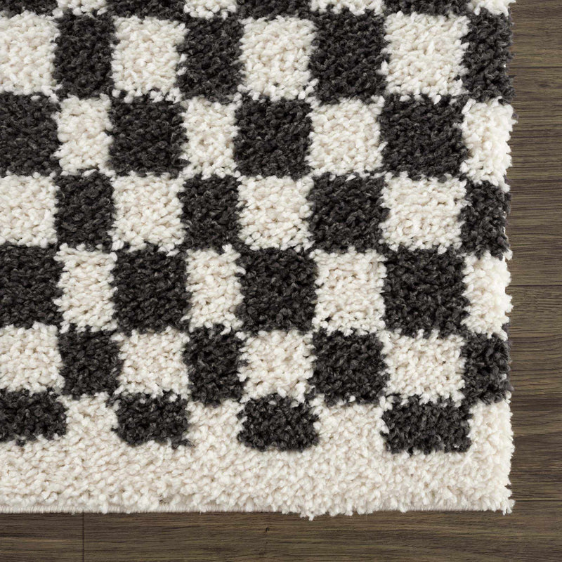 Kieu Black & White Checkered Shag Rug