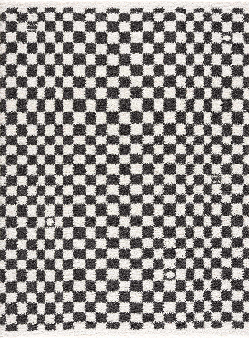 Kieu Black & White Checkered Shag Rug