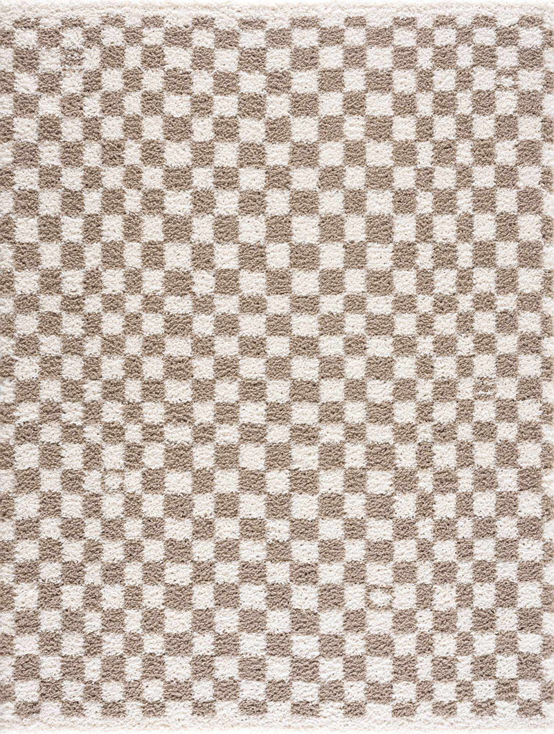 Kieu Taupe Checkered Shag Rug