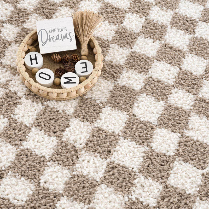 Kieu Light Gray & Taupe Checkered Area Rug