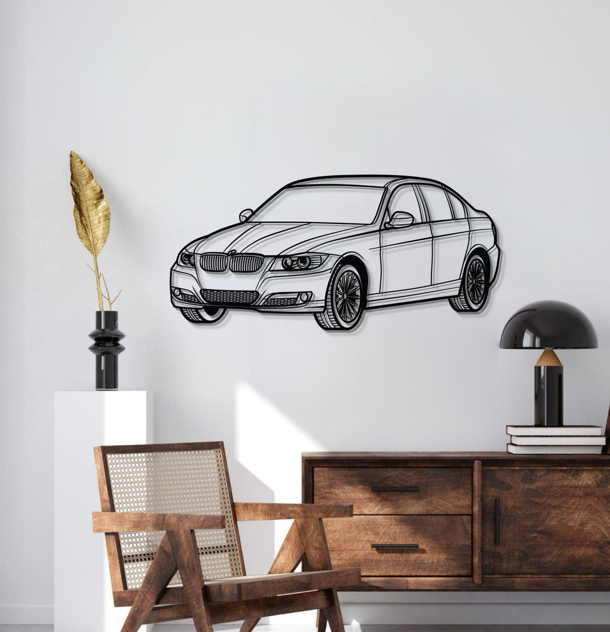 E90 Perspective Metal Car Wall Art - MT0429, dimensions drawing