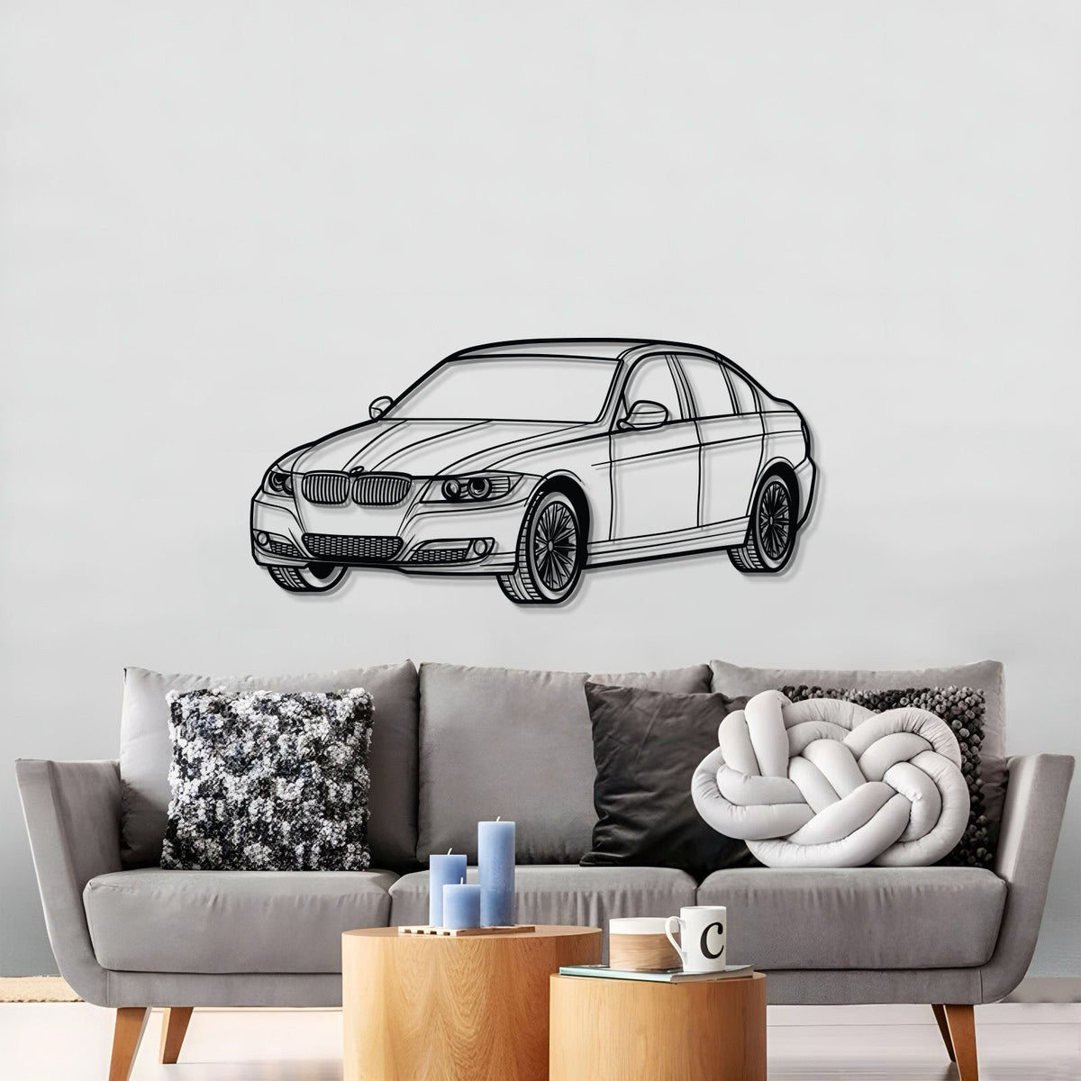 E90 Perspective Metal Car Wall Art - MT0429, dimensions drawing