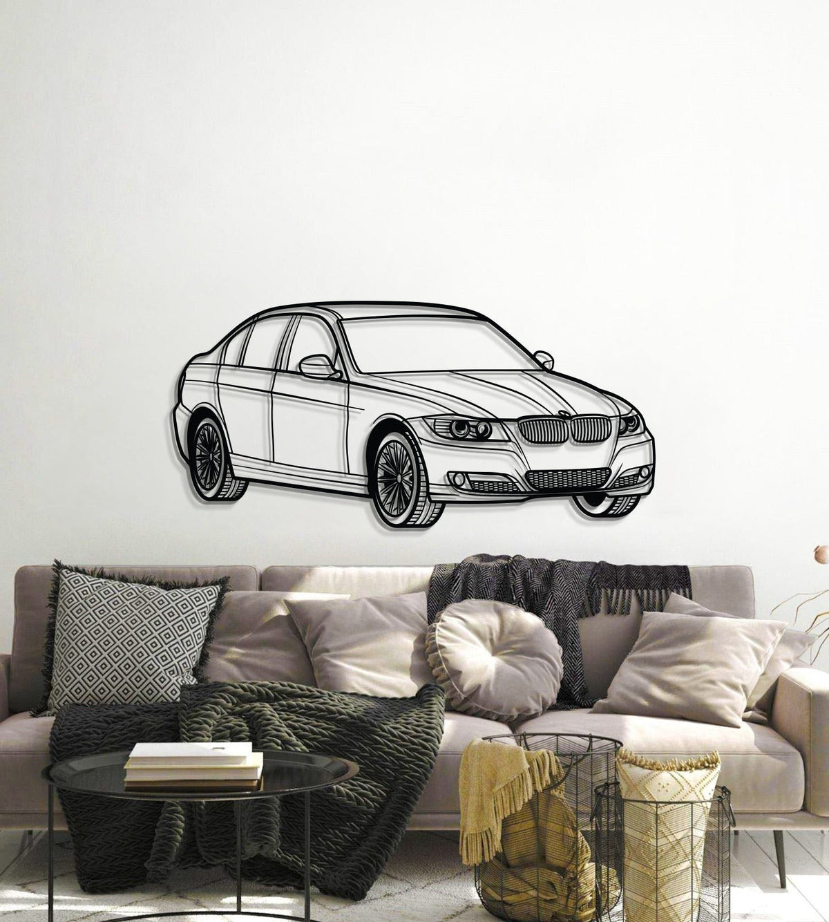 E90 Perspective Metal Car Wall Art - MT0429, dimensions drawing