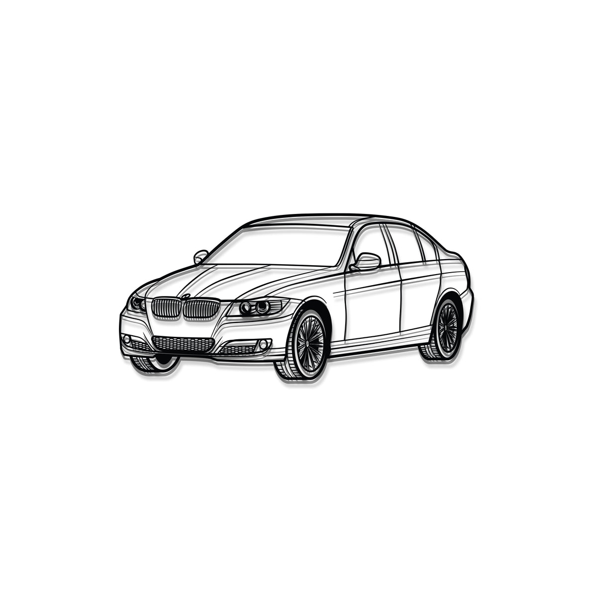 E90 Perspective Metal Car Wall Art - MT0429, dimensions drawing