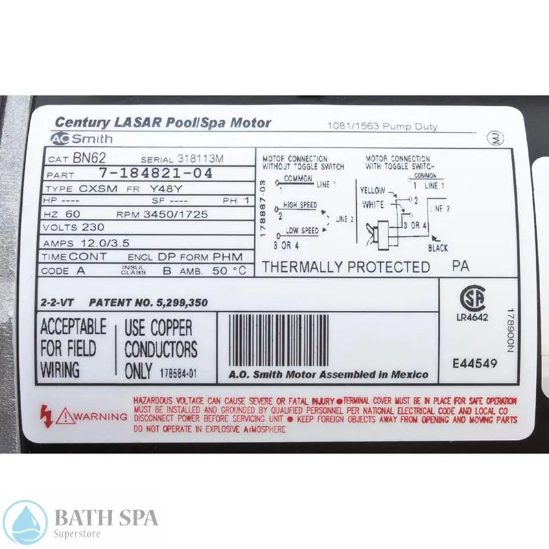 A.O. Smith (AOS) Century Motor 3.0 HP 2 spd 230v [48Y] (BN41)