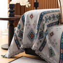 Southwestern Boho Woven Tribal Sofa Cover Blanket, Rustic Farmhouse Couch Throw Cover