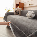 Textured Striped Cozy Couch Cover Throw Blanket with Pom Pom Trim for Sectional Sofa