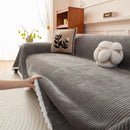 Textured Striped Cozy Couch Cover Throw Blanket with Pom Pom Trim for Sectional Sofa