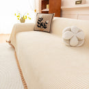 Textured Striped Cozy Couch Cover Throw Blanket with Pom Pom Trim for Sectional Sofa