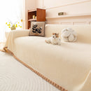 Textured Striped Cozy Couch Cover Throw Blanket with Pom Pom Trim for Sectional Sofa