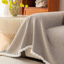 Textured Striped Cozy Couch Cover Throw Blanket with Pom Pom Trim for Sectional Sofa
