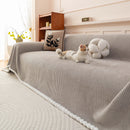 Textured Striped Cozy Couch Cover Throw Blanket with Pom Pom Trim for Sectional Sofa