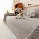 Textured Striped Cozy Couch Cover Throw Blanket with Pom Pom Trim for Sectional Sofa