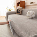 Textured Striped Cozy Couch Cover Throw Blanket with Pom Pom Trim for Sectional Sofa