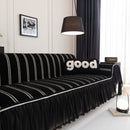 Leaf Stripe Sofa Cover with Black Sheer Skirt, Boho Soft Couch Slipcover for Pets