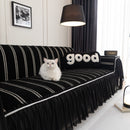 Leaf Stripe Sofa Cover with Black Sheer Skirt, Boho Soft Couch Slipcover for Pets
