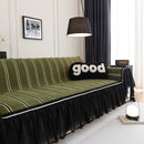 Leaf Stripe Sofa Cover with Black Sheer Skirt, Boho Soft Couch Slipcover for Pets