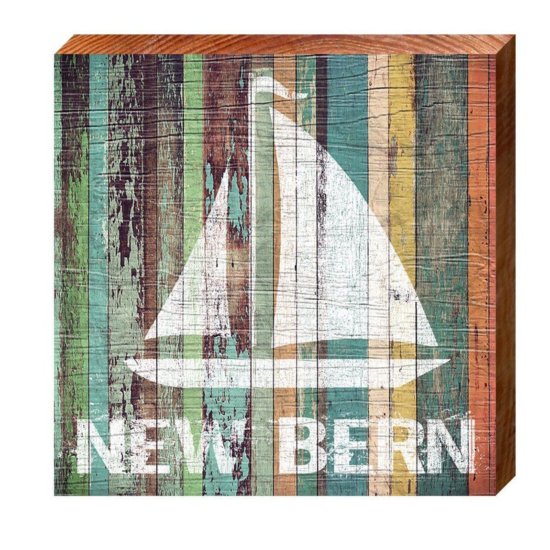 New Bern Sailboat Colorful | Wall Art Print on Real Wood