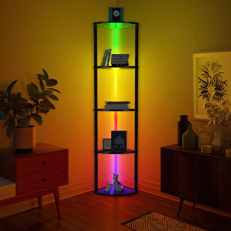 64" Corner Shelf Bookshelf with RGB LED Lights