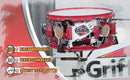 GRIFFIN Snare Drum Birch Wood Shell 14 X 6.5 Inch - Oversize 2.5" Large Vents & Custom Graphic Wrap (Limited Edition) - Red Hardware, 8 Tuning Lugs