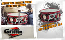 GRIFFIN Snare Drum Birch Wood Shell 14 X 6.5 Inch - Oversize 2.5" Large Vents & Custom Graphic Wrap (Limited Edition) - Red Hardware, 8 Tuning Lugs