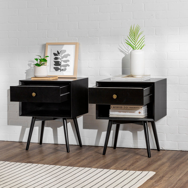 Mid-Century Solid Wood Nightstand Collection (1 or 2 Drawer)