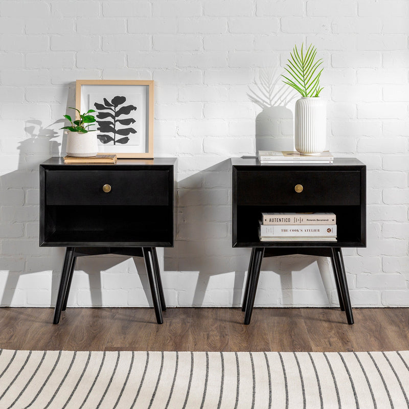 Mid-Century Solid Wood Nightstand Collection (1 or 2 Drawer)