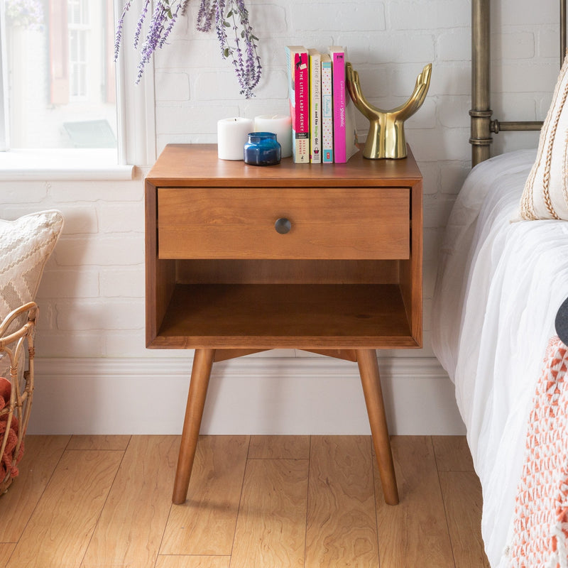 Mid-Century Solid Wood Nightstand Collection (1 or 2 Drawer)