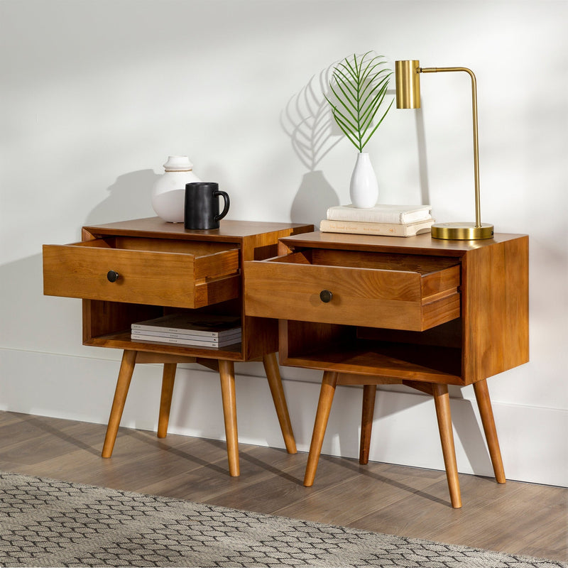 Mid-Century Solid Wood Nightstand Collection (1 or 2 Drawer)