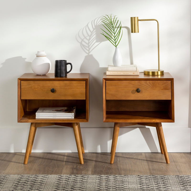 Mid-Century Solid Wood Nightstand Collection (1 or 2 Drawer)