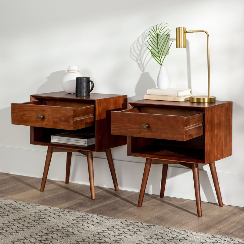 Mid-Century Solid Wood Nightstand Collection (1 or 2 Drawer)