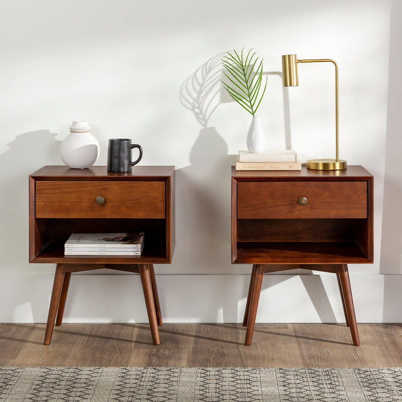 Mid-Century Solid Wood Nightstand Collection (1 or 2 Drawer)