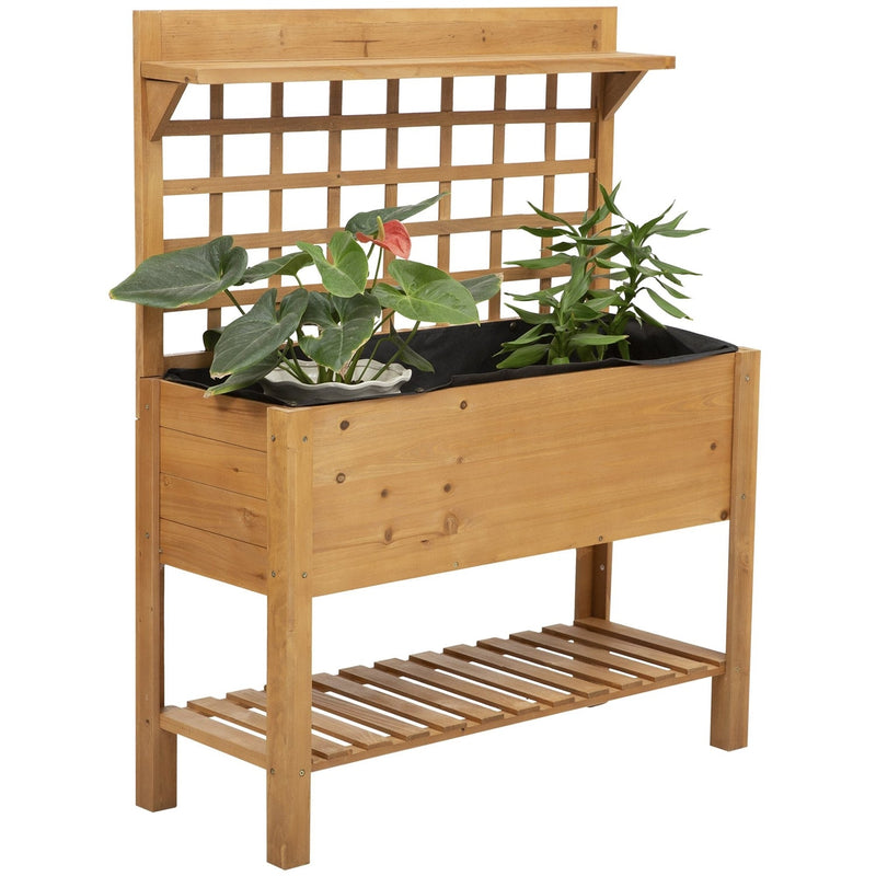 Solid Fir Wood Trellis Elevated Garden Raised Planter Bed with Wheels, photo 2 of 5