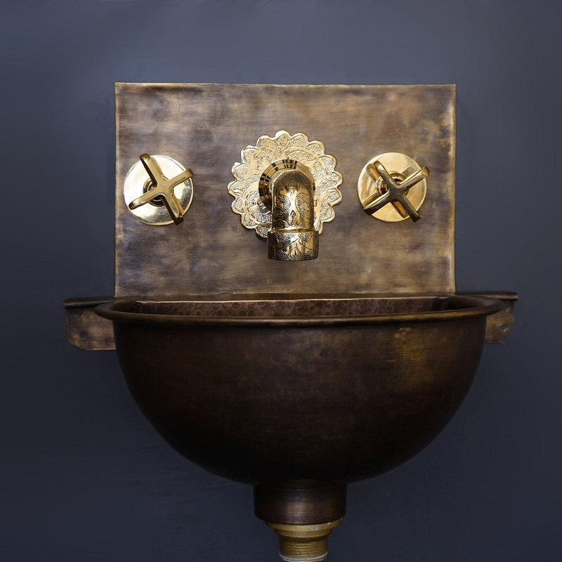 Hammered Patina Brass Wall Mount Sink With Solid Brass Faucet