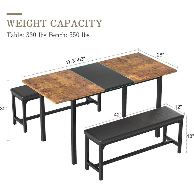 Modern 3-Piece Dining Set with Expandable Kitchen Table and 2 Backless Benches, photo 5 of 5