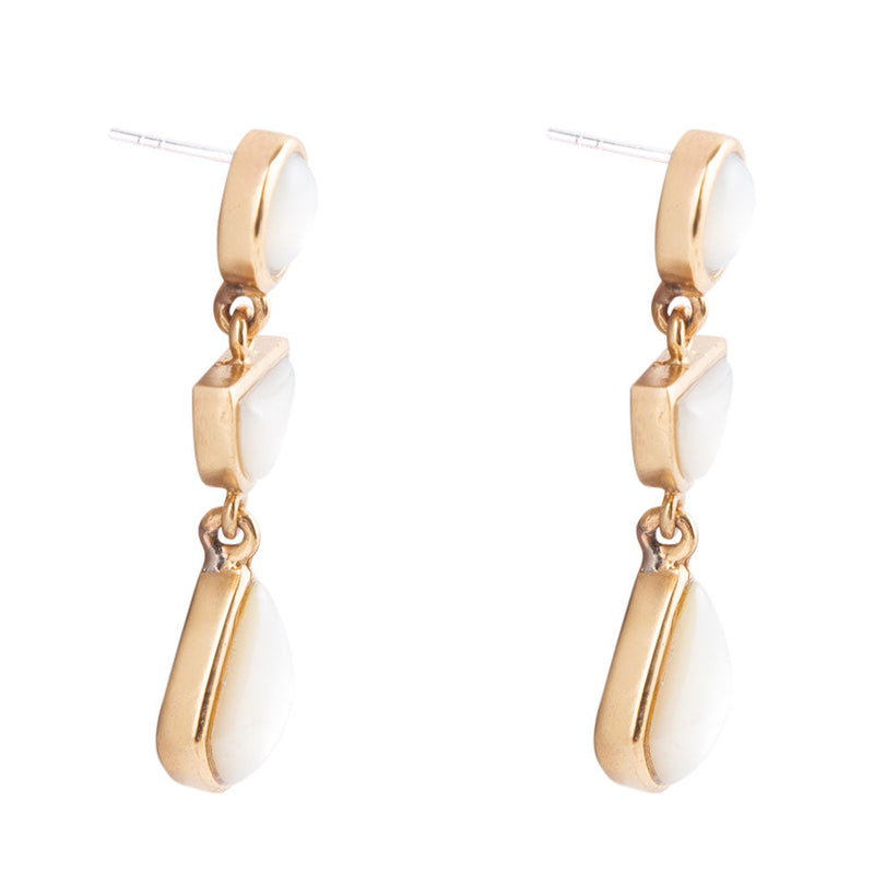 Shaped in White Mother of Pearl Golden Post Earrings