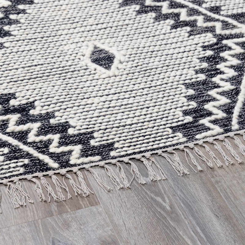 Brownhills Cream&Black Trellis Cotton Area Rug