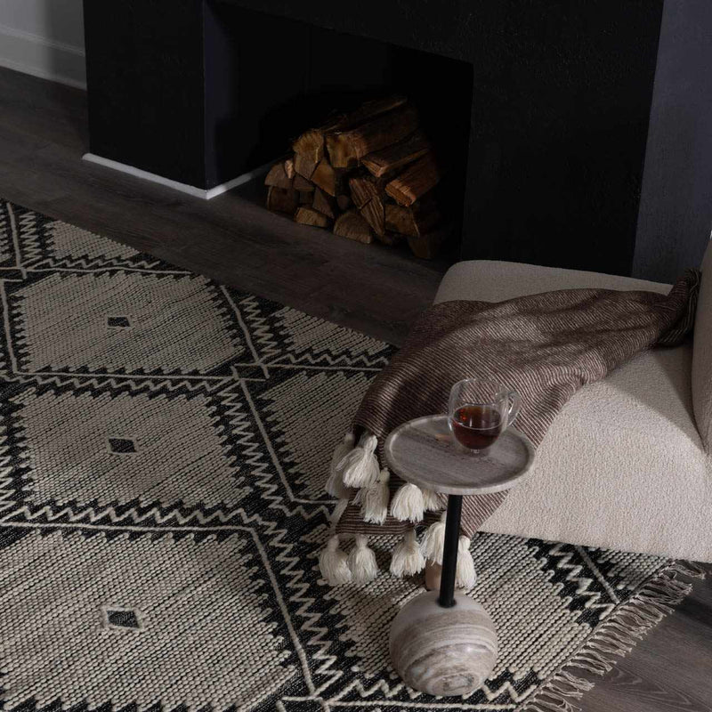 Brownhills Cream&Black Trellis Cotton Area Rug