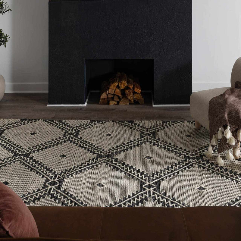 Brownhills Cream&Black Trellis Cotton Area Rug