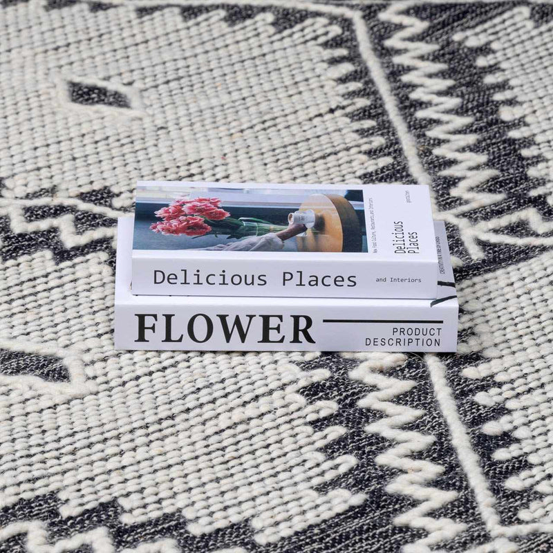 Brownhills Cream&Black Trellis Cotton Area Rug