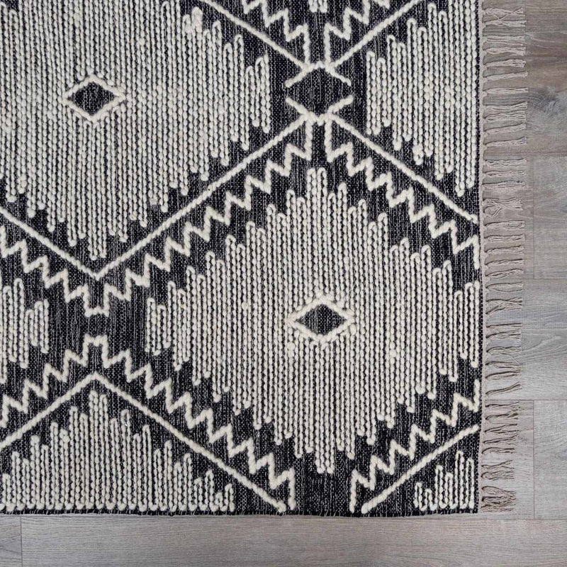 Brownhills Cream&Black Trellis Cotton Area Rug